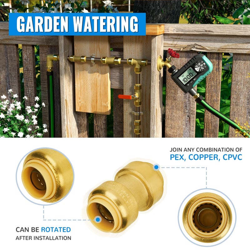 SUNGATOR 3/4 Inch Coupling, Push Pex Fittings 3/4 Inch, No Lead Brass Push-to-Connect Plumbing Fittings for Pex Pipe, Copper, CPVC, with 1 Disconnect Clip, Pack of 12 - Image 5